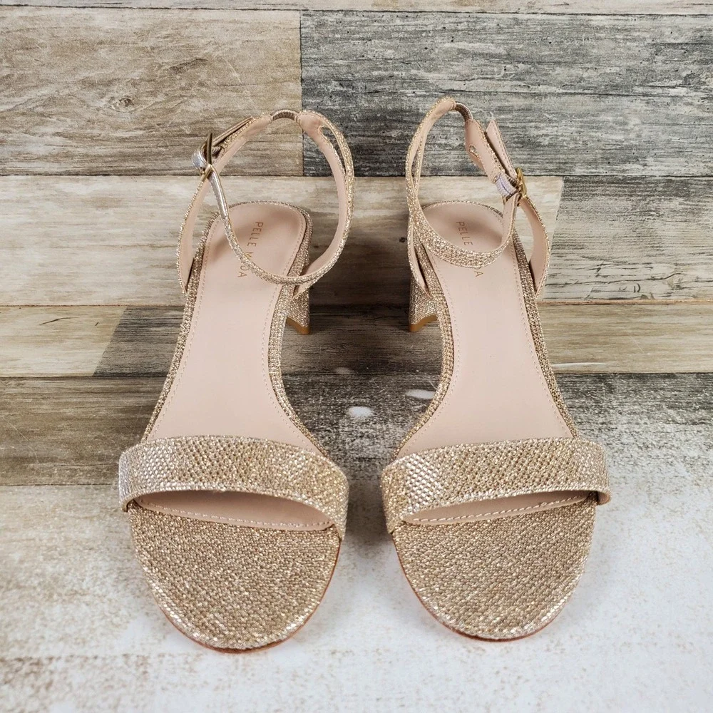 Pelle Moda Moira 2 Womens Sandal Sz 10 M Platinum Gold Metallic Block Heel